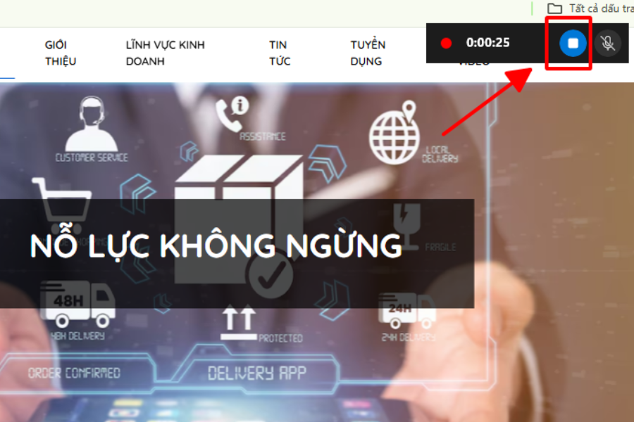 Nhấn vào biểu tượng màu xanh có hình vuông để dừng quay video màn hình